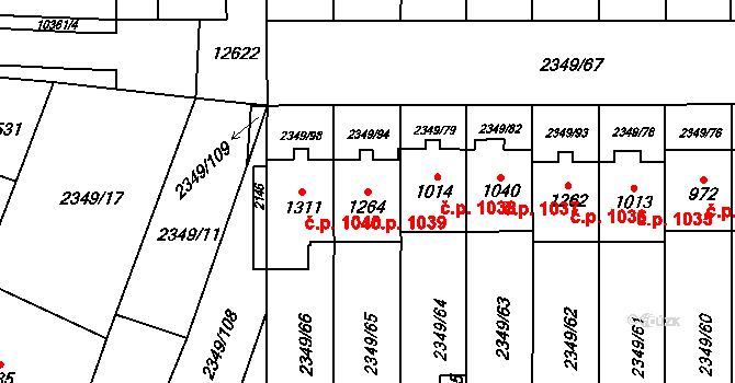 Hrušovany nad Jevišovkou 1039 na parcele st. 1264 v KÚ Hrušovany nad Jevišovkou, Katastrální mapa