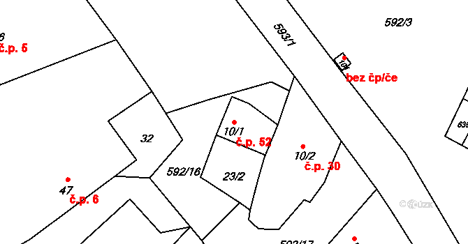 Přibyslavice 52, Vlkaneč na parcele st. 10/1 v KÚ Přibyslavice u Vlkanče, Katastrální mapa