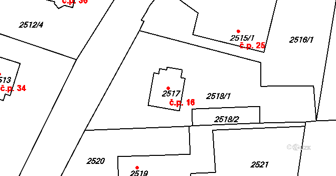 Dubina 16, Zruč nad Sázavou na parcele st. 2517 v KÚ Zruč nad Sázavou, Katastrální mapa