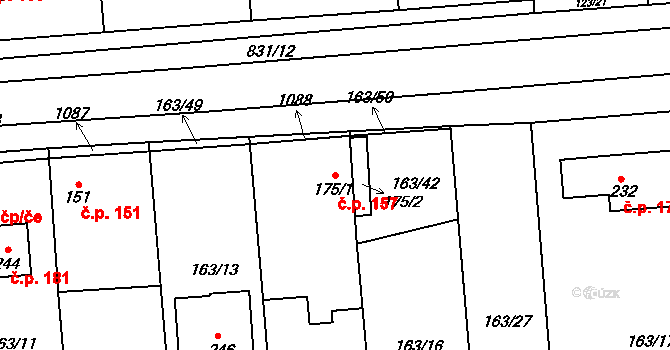 Opolany 157 na parcele st. 175/1 v KÚ Opolany, Katastrální mapa