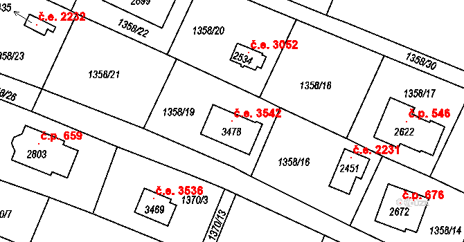 Litice 3542, Plzeň na parcele st. 3478 v KÚ Valcha, Katastrální mapa