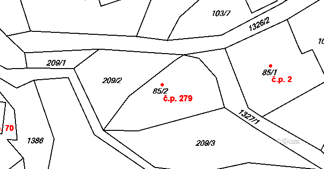 Janov nad Nisou 279 na parcele st. 85/2 v KÚ Janov nad Nisou, Katastrální mapa