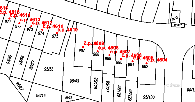 Jihlava 4608 na parcele st. 988 v KÚ Bedřichov u Jihlavy, Katastrální mapa