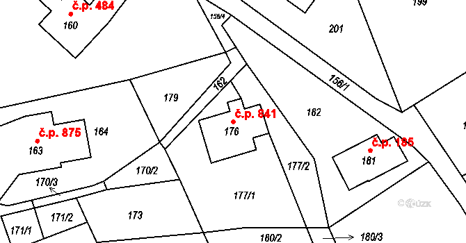 Bystřice 841 na parcele st. 176 v KÚ Bystřice nad Olší, Katastrální mapa