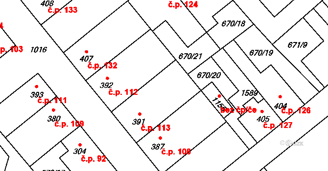 Pchery 113 na parcele st. 391 v KÚ Pchery, Katastrální mapa