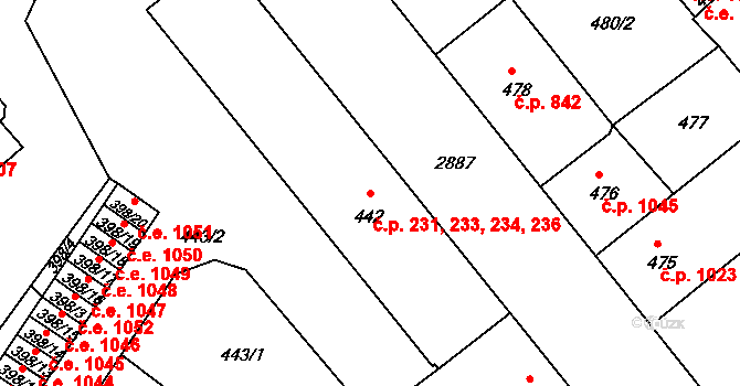 Děčín I-Děčín 231,233,234,236, Děčín na parcele st. 442 v KÚ Děčín, Katastrální mapa