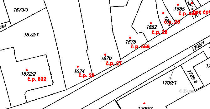 Ivanovice na Hané 27 na parcele st. 1676 v KÚ Ivanovice na Hané, Katastrální mapa