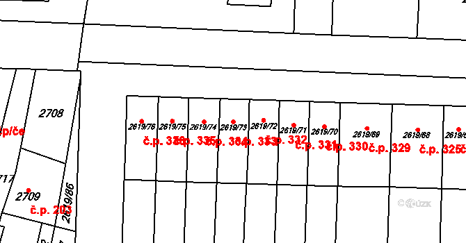 Nosálovice 333, Vyškov na parcele st. 2619/73 v KÚ Vyškov, Katastrální mapa