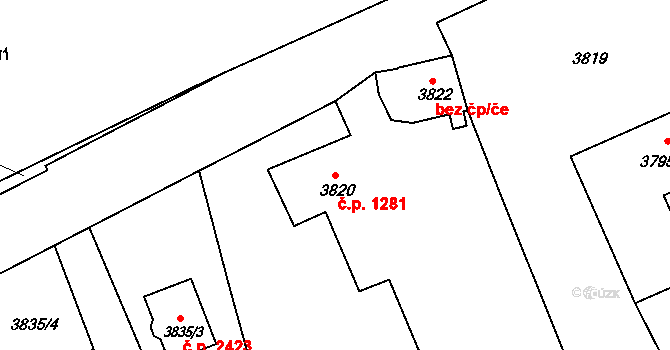 Pod Bezručovým vrchem 1281, Krnov na parcele st. 3820 v KÚ Krnov-Horní Předměstí, Katastrální mapa