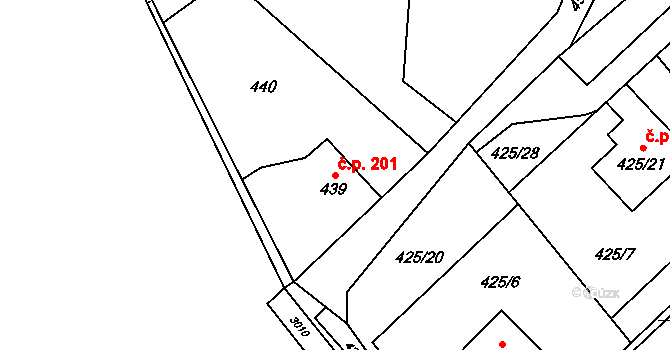 Krmelín 201 na parcele st. 439 v KÚ Krmelín, Katastrální mapa