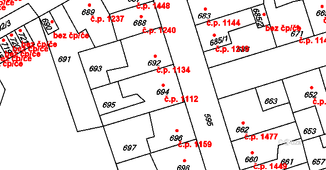 Kročehlavy 1112, Kladno na parcele st. 694 v KÚ Kročehlavy, Katastrální mapa