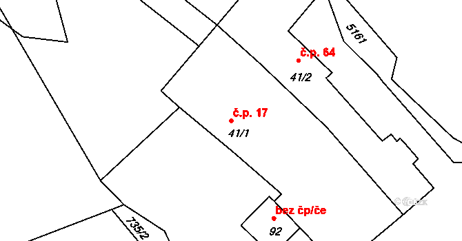 Lidéřovice 17, Peč na parcele st. 41/1 v KÚ Lidéřovice, Katastrální mapa