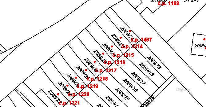 Mnichovo Hradiště 1216 na parcele st. 2089/23 v KÚ Mnichovo Hradiště, Katastrální mapa