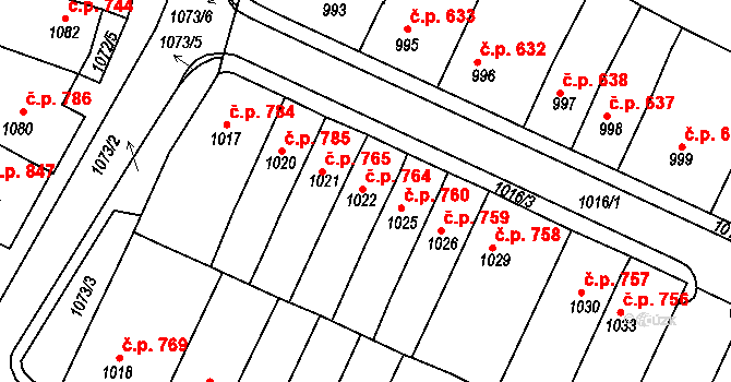 Tachov 764 na parcele st. 1022 v KÚ Tachov, Katastrální mapa