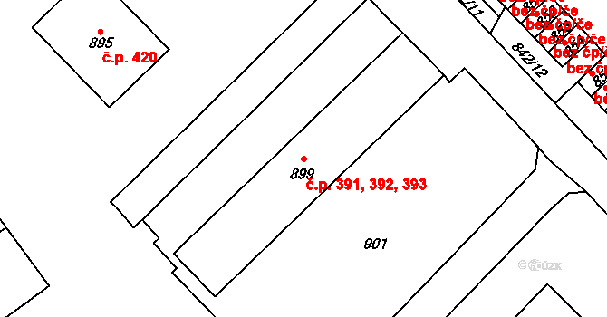Komárov 391,392,393 na parcele st. 899 v KÚ Komárov u Hořovic, Katastrální mapa