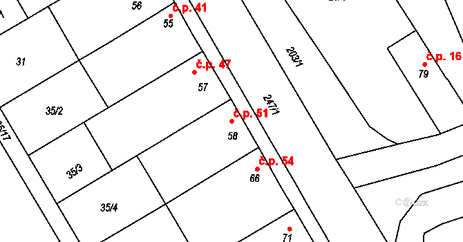 Žerůvky 51, Bystročice na parcele st. 58 v KÚ Žerůvky, Katastrální mapa