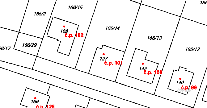 Dušníky 101 na parcele st. 127 v KÚ Dušníky, Katastrální mapa