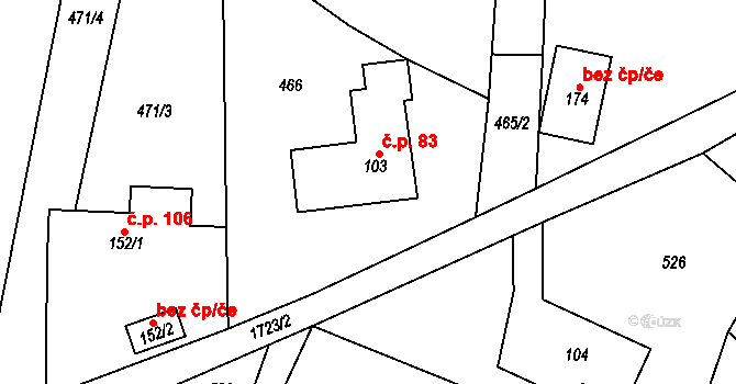 Kněžnice 83 na parcele st. 103 v KÚ Kněžnice, Katastrální mapa