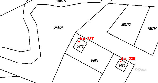 Rožnov pod Radhoštěm 237 na parcele st. 2477 v KÚ Rožnov pod Radhoštěm, Katastrální mapa