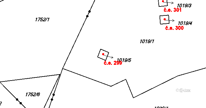 Neštěmice 299, Ústí nad Labem na parcele st. 1019/5 v KÚ Neštěmice, Katastrální mapa