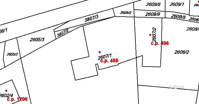 Žamberk 498 na parcele st. 2607/1 v KÚ Žamberk, Katastrální mapa