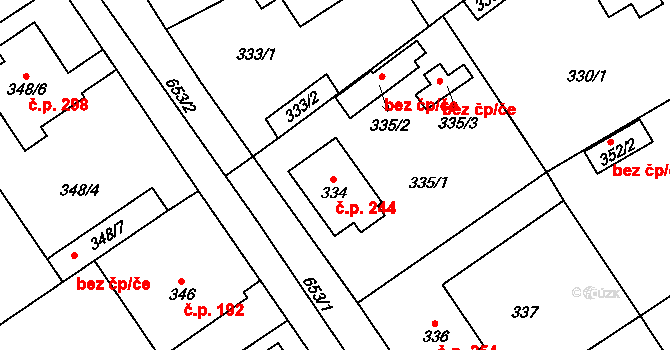 Třebestovice 244 na parcele st. 334 v KÚ Třebestovice, Katastrální mapa