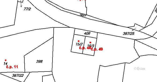 Slaník 48 na parcele st. 15/2 v KÚ Slaník, Katastrální mapa