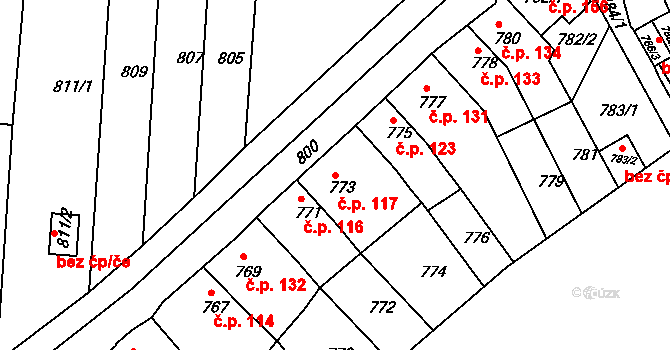 Miřetice u Klášterce nad Ohří 117, Klášterec nad Ohří na parcele st. 773 v KÚ Miřetice u Klášterce nad Ohří, Katastrální mapa