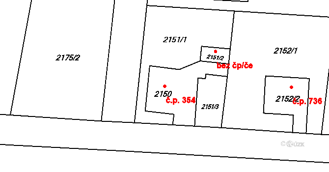 Skřečoň 354, Bohumín na parcele st. 2150 v KÚ Skřečoň, Katastrální mapa