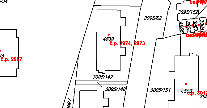 Břeclav 2973,2974 na parcele st. 4839 v KÚ Břeclav, Katastrální mapa