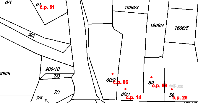 Temelín 86 na parcele st. 60/2 v KÚ Temelín, Katastrální mapa