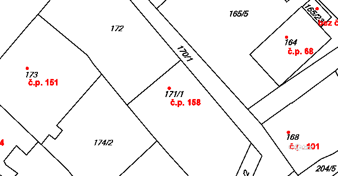Hudcov 158, Teplice na parcele st. 171/1 v KÚ Hudcov, Katastrální mapa