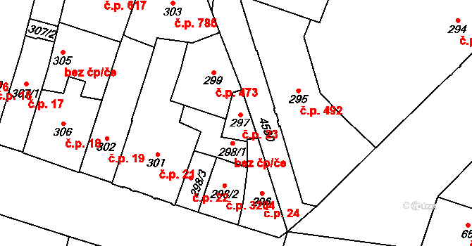 Teplice 23 na parcele st. 297 v KÚ Teplice, Katastrální mapa