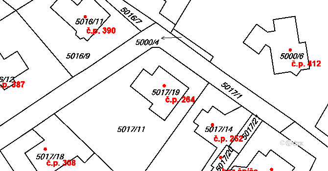 Lískovec 264, Frýdek-Místek na parcele st. 5017/19 v KÚ Lískovec u Frýdku-Místku, Katastrální mapa