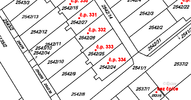 Sviadnov 333 na parcele st. 2542/25 v KÚ Sviadnov, Katastrální mapa