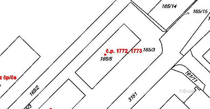 Místek 1772,1773, Frýdek-Místek na parcele st. 165/5 v KÚ Místek, Katastrální mapa