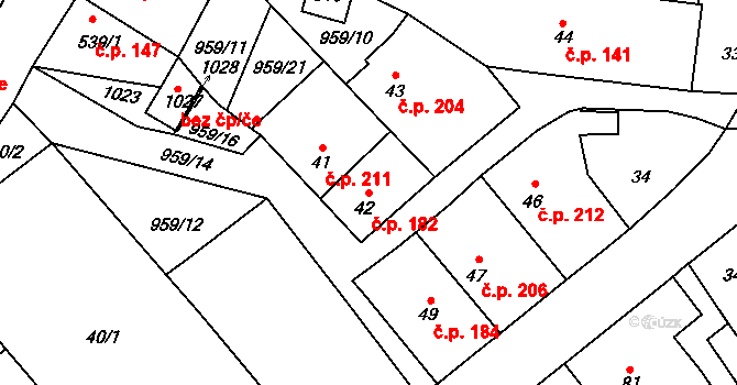 Borohrádek 182 na parcele st. 42 v KÚ Borohrádek, Katastrální mapa