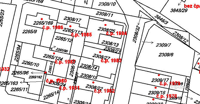 Turnov 1983 na parcele st. 2308/27 v KÚ Turnov, Katastrální mapa
