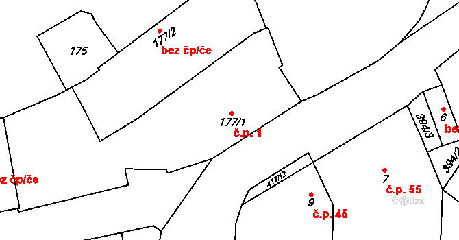 Holyně 1, Praha na parcele st. 177/1 v KÚ Holyně, Katastrální mapa