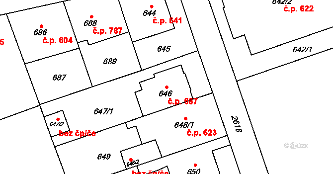 Radotín 687, Praha na parcele st. 646 v KÚ Radotín, Katastrální mapa