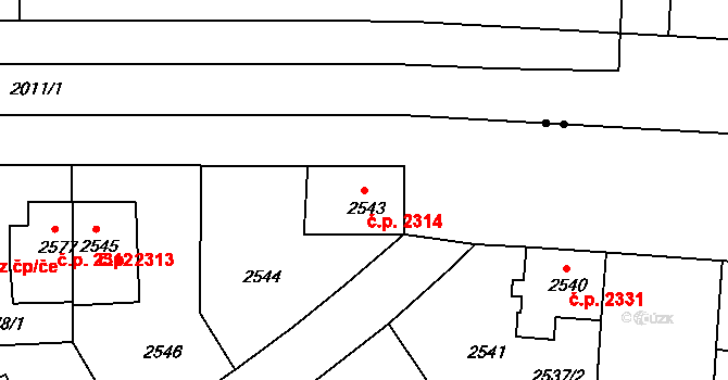 Žižkov 2314, Praha na parcele st. 2543 v KÚ Žižkov, Katastrální mapa
