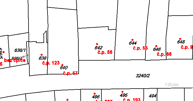 Michle 56, Praha na parcele st. 642 v KÚ Michle, Katastrální mapa