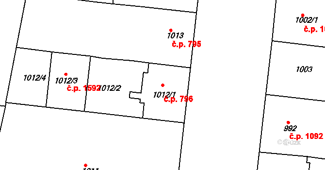 Holešovice 796, Praha na parcele st. 1012/1 v KÚ Holešovice, Katastrální mapa