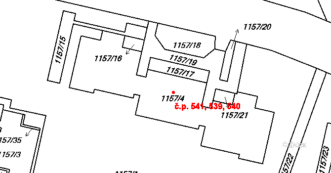 Troja 539,540,541, Praha na parcele st. 1157/4 v KÚ Troja, Katastrální mapa