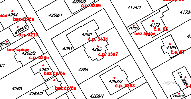 Strašnice 3397, Praha na parcele st. 4265 v KÚ Strašnice, Katastrální mapa