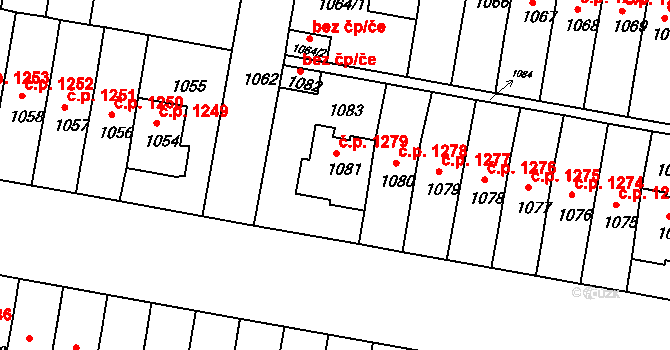 Záběhlice 1279, Praha na parcele st. 1081 v KÚ Záběhlice, Katastrální mapa