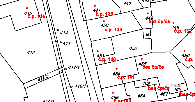 Zákupy 140 na parcele st. 451 v KÚ Zákupy, Katastrální mapa