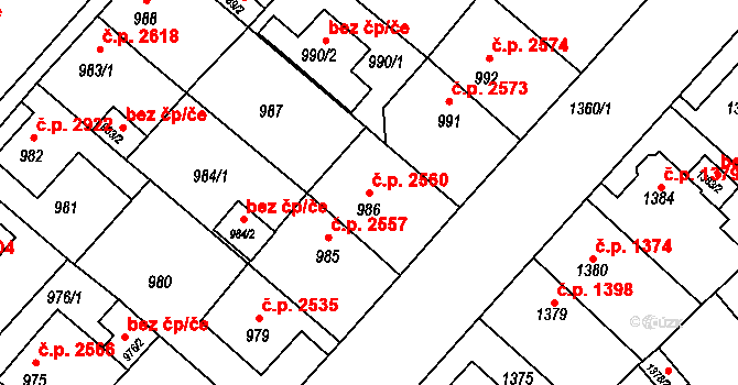 Chomutov 2560 na parcele st. 986 v KÚ Chomutov II, Katastrální mapa