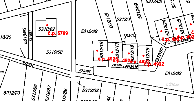 Chomutov 4925 na parcele st. 5312/16 v KÚ Chomutov I, Katastrální mapa