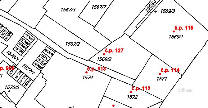 Liberec III-Jeřáb 127, Liberec na parcele st. 1569/2 v KÚ Liberec, Katastrální mapa